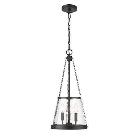 Z-Lite Prescott 3 Light Pendant, Matte Black & Clear 341P12-MB